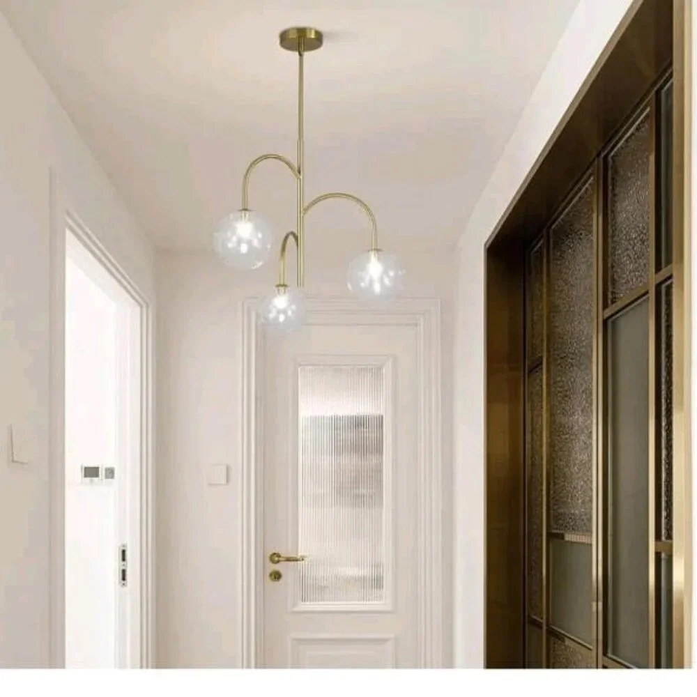 Modern Gold Globe Pendant Lighting 3 Light Clear Glass Magic Bean Chandelier